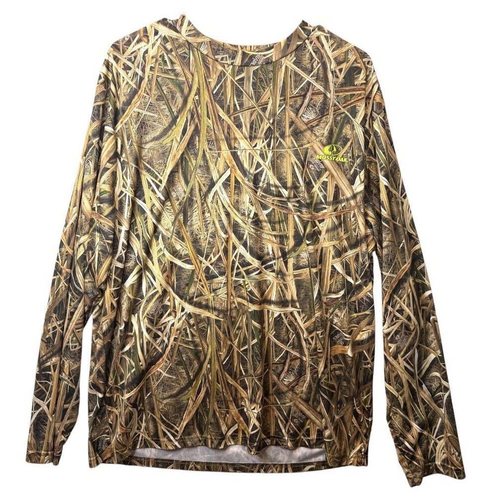Mossy Oak Shirt Mens XL Brown Blades Camo Long Sleeve Hunting Performance Tee